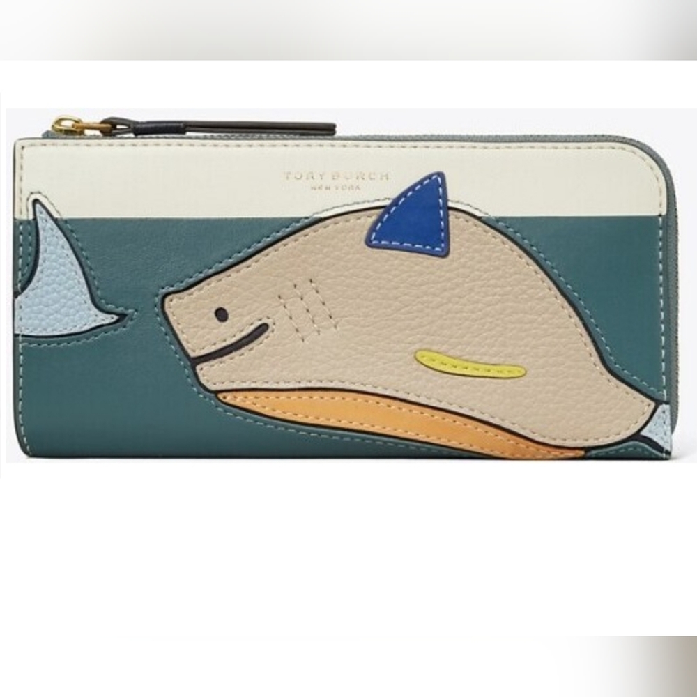 NWT~ Tory Burch Perry Shark Applique Zip Continental Wallet - Picture 2 of 5